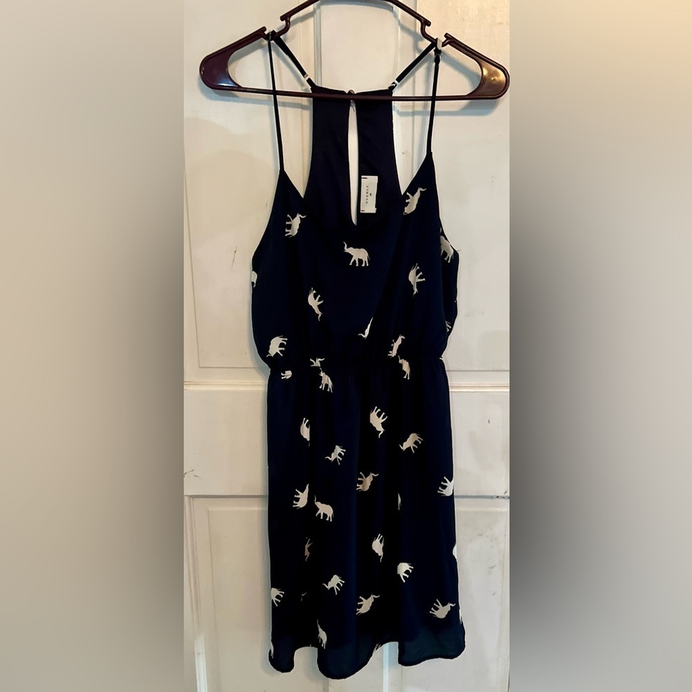 EVERLY Navy Mini Elephant Print Dress, Size S